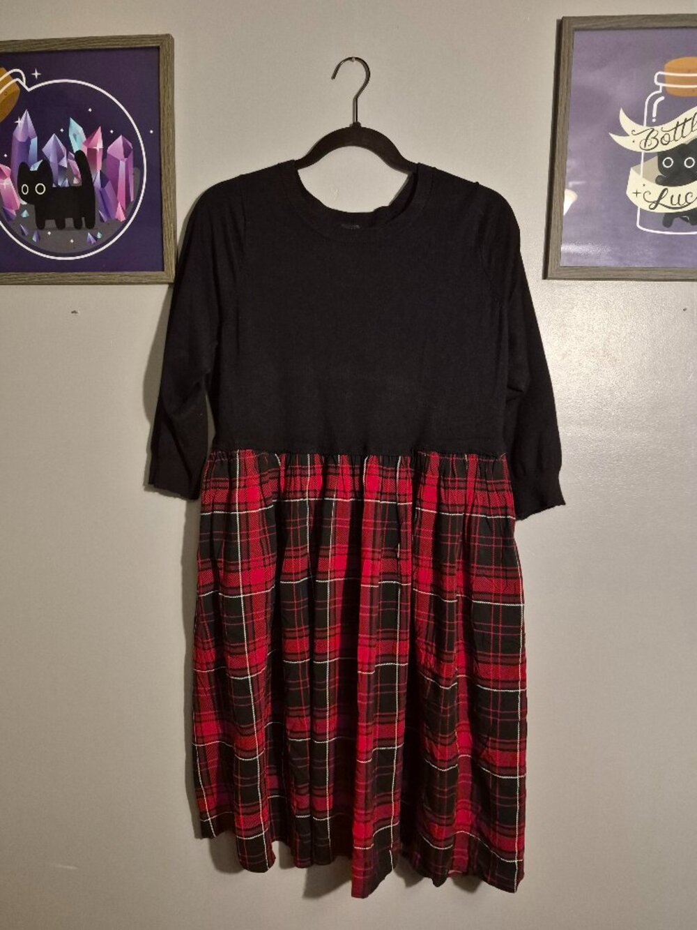 Black and Red Plaid Twofer Dress